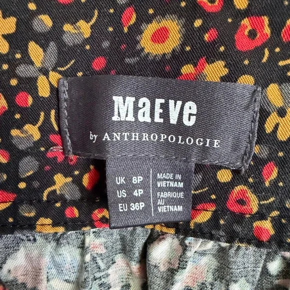 Maeve Anthropologie Floral Babydoll Dress 4P Petite Black Mixed Ditsy Lyocell - Picture 2 of 5